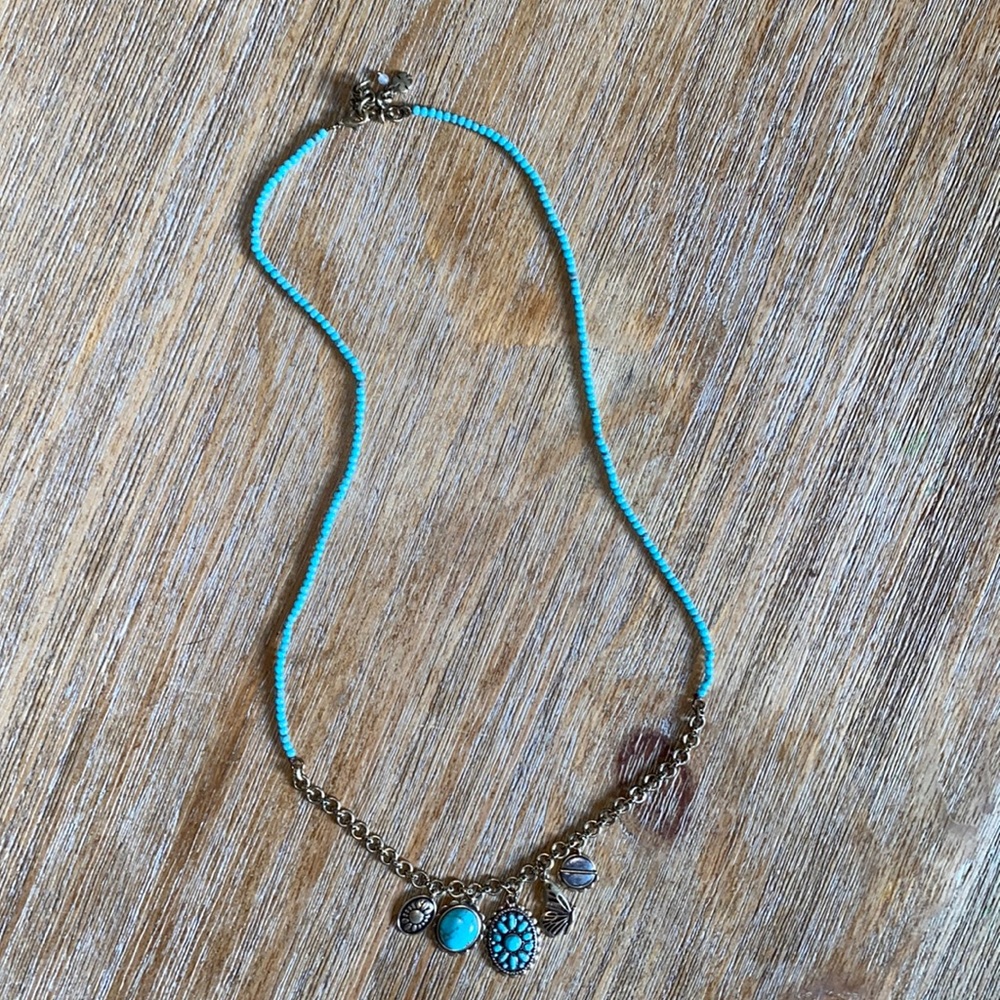 Lucky Brand Gold Turquoise Charm Necklace. Multi Charms Stones